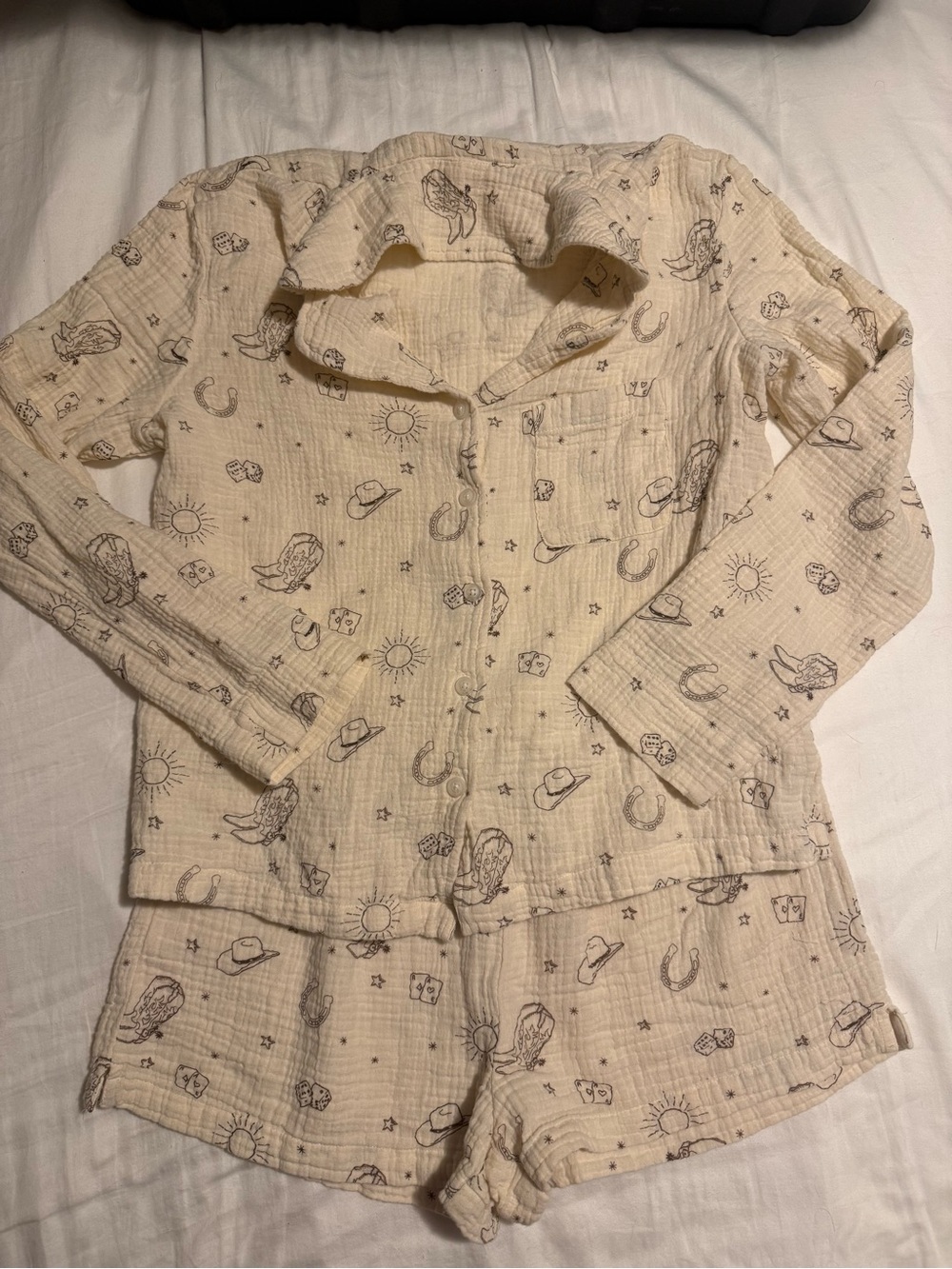American Eagle Outfitters Cream Western-Print Pajama Set